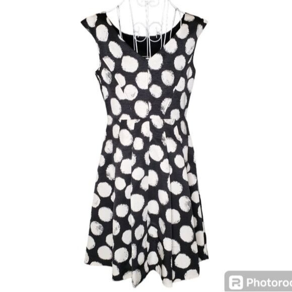 Eliza J Black with White Polka Dot Fit & Flare Dress Size 8 - Picture 6 of 9